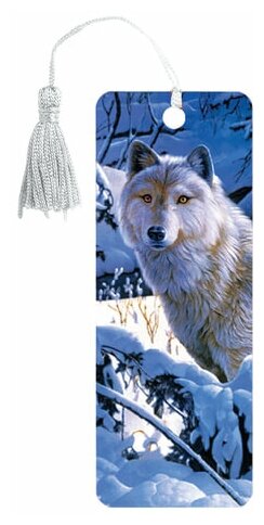 Закладка для книг с линейкой Brauberg "Белый волк", 3D-эффект, со шнурком-завязкой, 12шт. (125752)