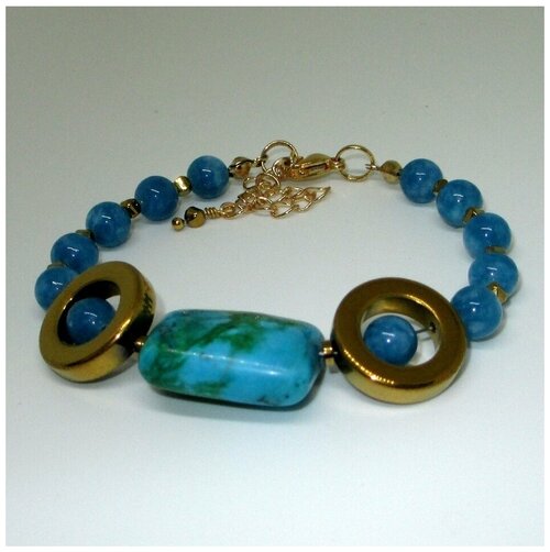 Браслет-цепочка AV Jewelry, аквамарин, пирит, бирюза, размер 18 см, размер L, голубой, золотой