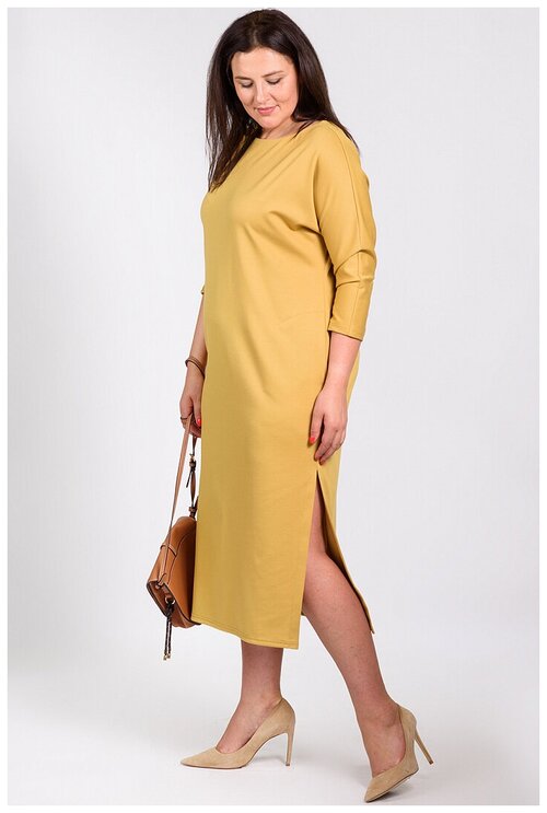 Платье SVESTA, повседневное, прямой силуэт, миди, карманы, размер 54, желтый