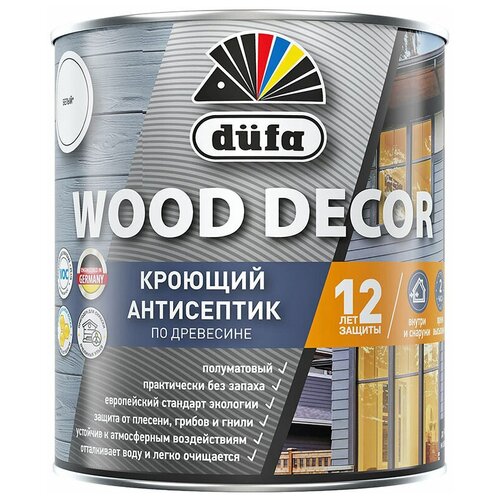 Антисептик Dufa Wood Decor кроющий декоративный для дерева база 1 белый 0,9 л