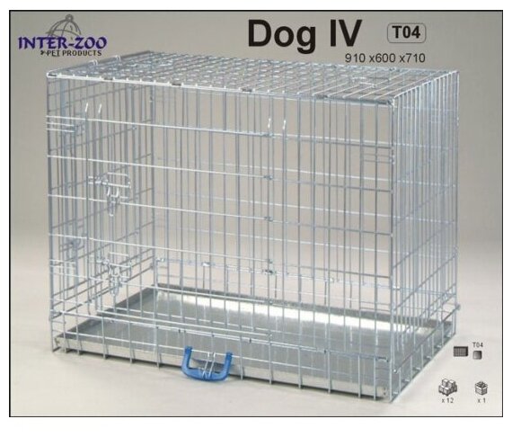 Клетка для собак InterZoo T-04 Dog 4 ZINC (910х600х710 мм), две дверки, прут цинк - фотография № 3