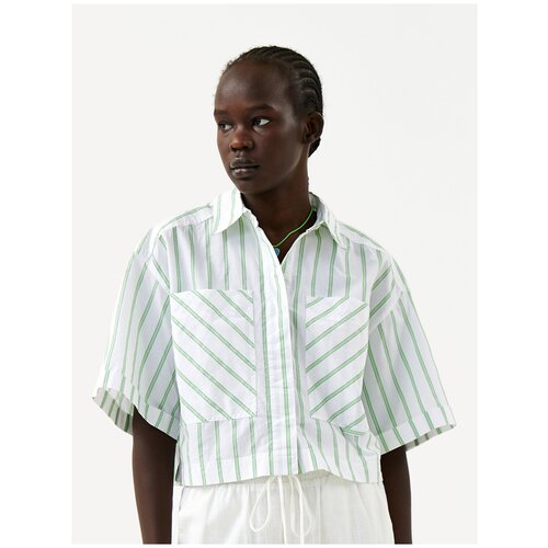 блузка женская befree, цвет: зеленый графичный принт, размер S