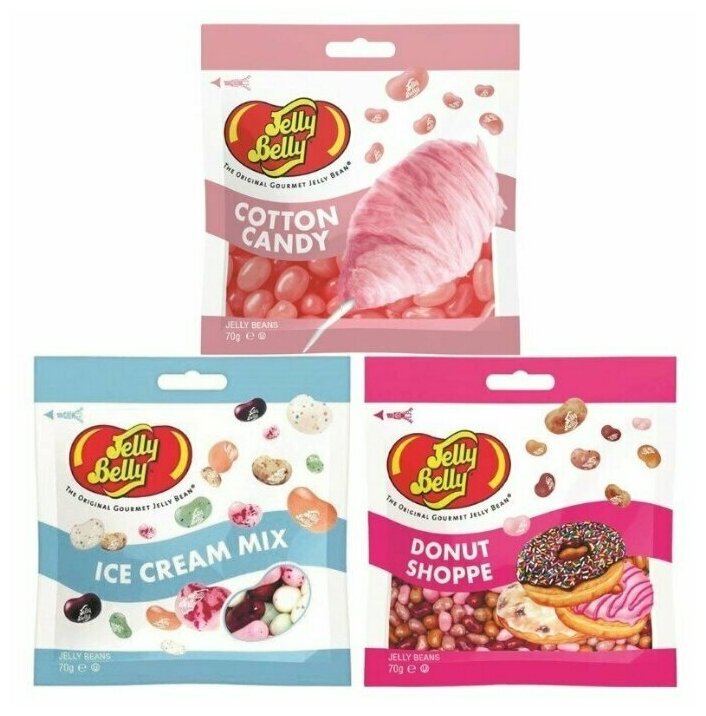 Конфеты Jelly Belly Cotton Candy 70 гр. + Ice Cream Mix 70 гр. + Donut Shoppe 70 гр. (3 шт.)