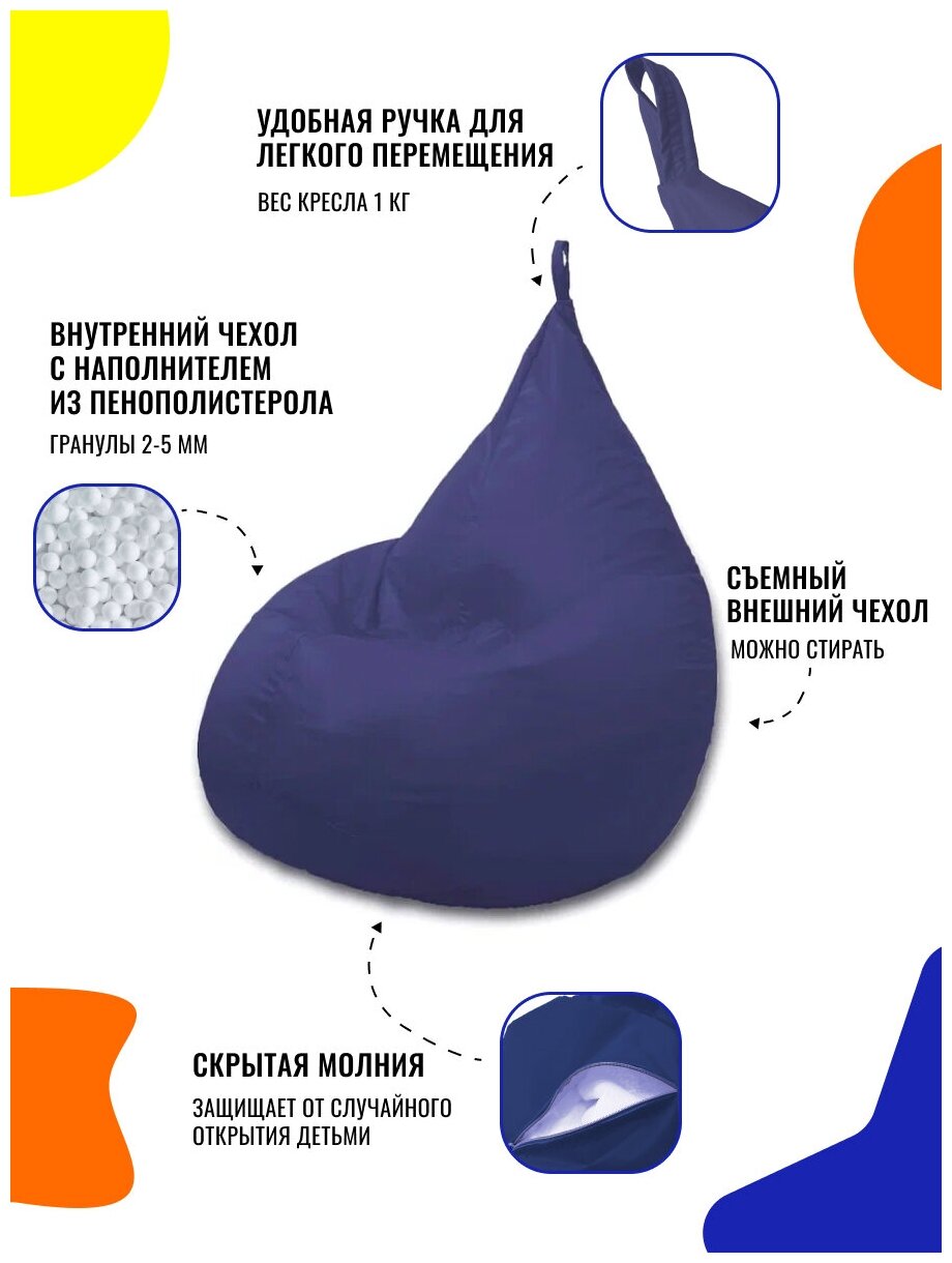 Кресло-мешок PUFON груша XL Мини темно-синий