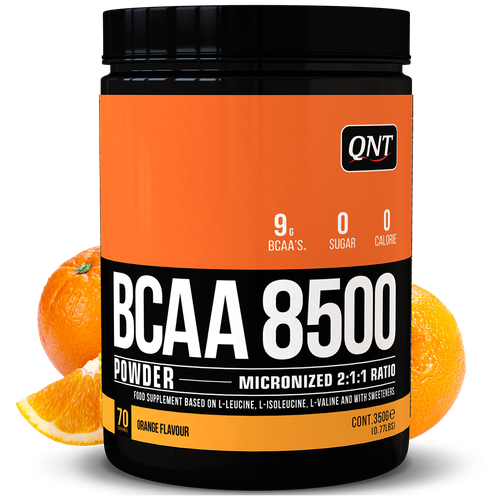 BCAA QNT BCAA Powder 8500, апельсин, 350 гр. комплекс аминокислот со вкусом лимона qnt bcaa 8500 instant powder lemon flavour 350 гр