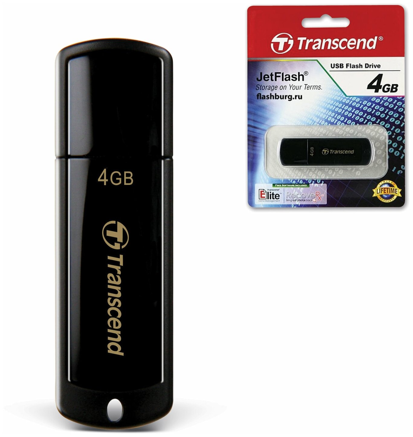 Флеш-диск 4 GB, TRANSCEND Jet Flash 350, USB 2.0, черный, TS4GJF350 В комплекте: 12шт.