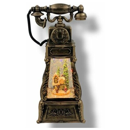 Светильник новогодний декоративный, старынный телефон с домиком