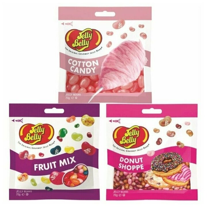 Конфеты Jelly Belly Cotton Candy 70 гр. + Fruit Mix 70 гр. + Donut Shoppe 70 гр. (3 шт.)