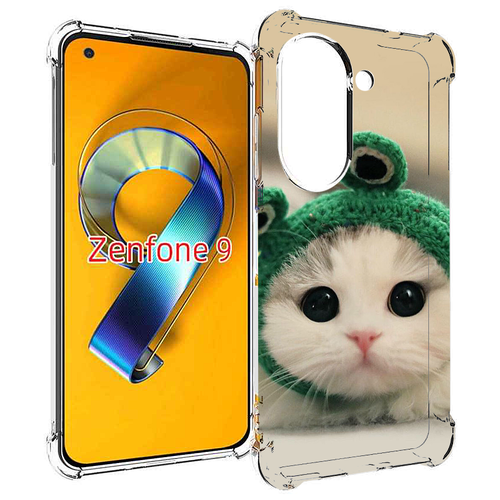 Чехол MyPads кот-лягушка детский для Asus Zenfone 9 (AI2202) задняя-панель-накладка-бампер