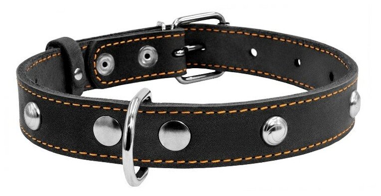 Collar ошейник кожаный одинарный с украшением (24-32 см., Черный) - фото №5