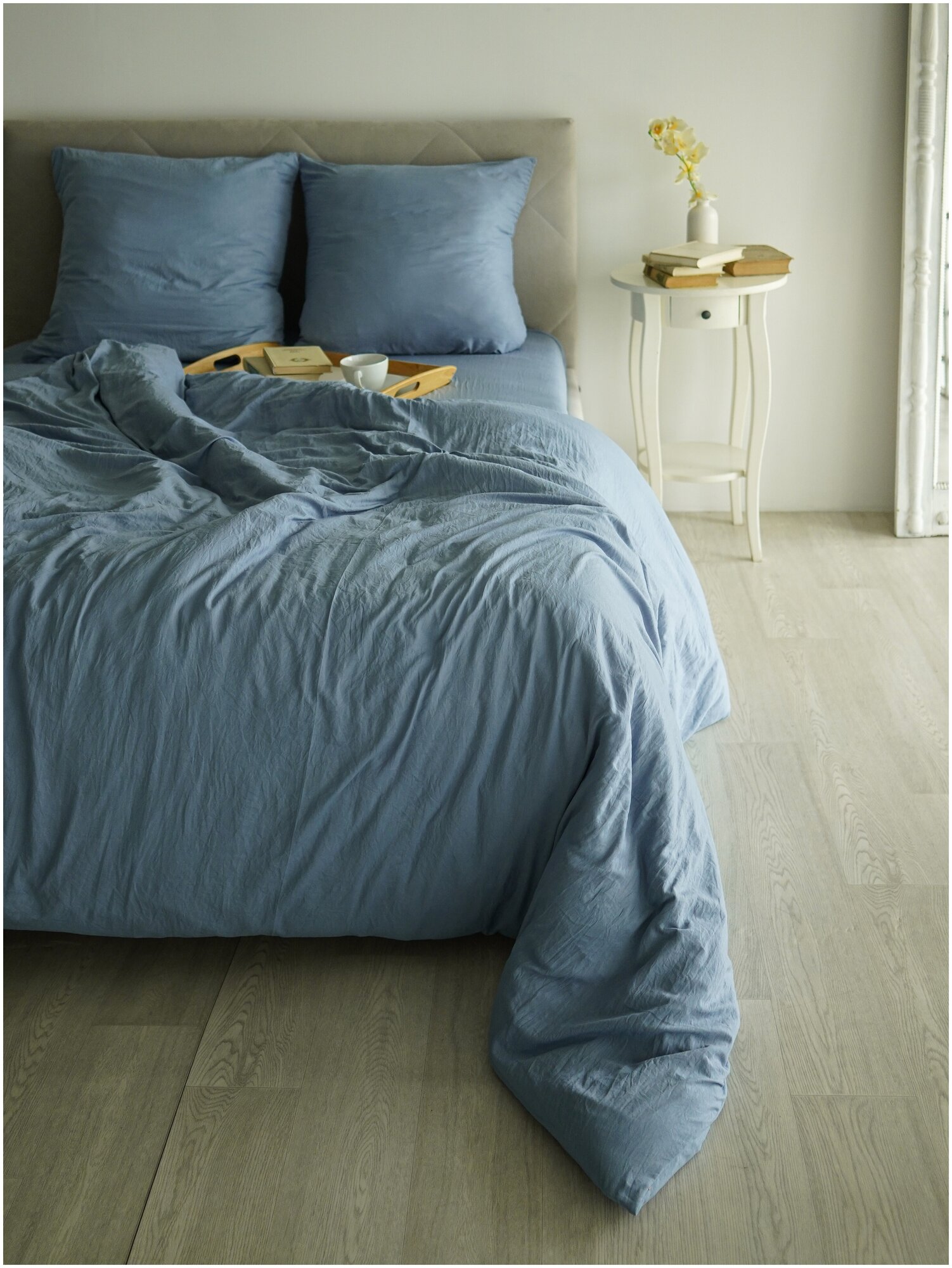 Комплект постельного белья, Cheery home, перкаль однотонный, 1,5 спальный жатка, голубой. - фотография № 4