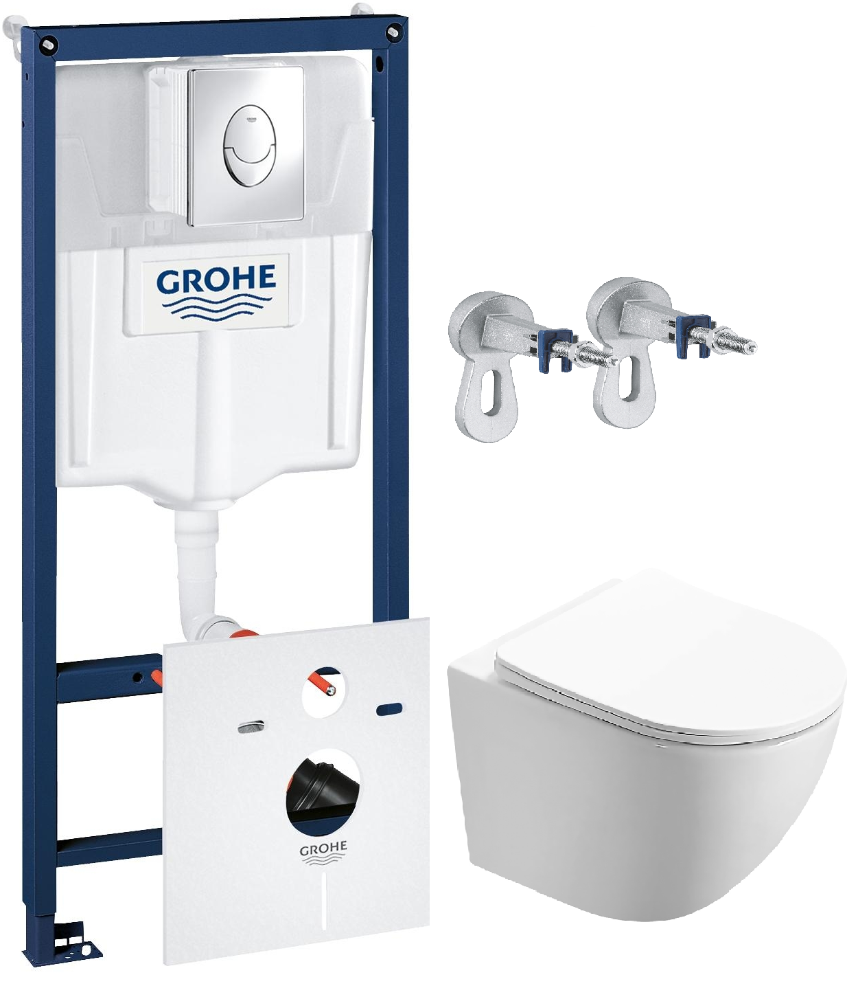 Комплект: Рамная инсталляция Grohe Rapid SL 38775001 хром глянцевый с прокладкой + Унитаз подвесной Azario Trevi s/c