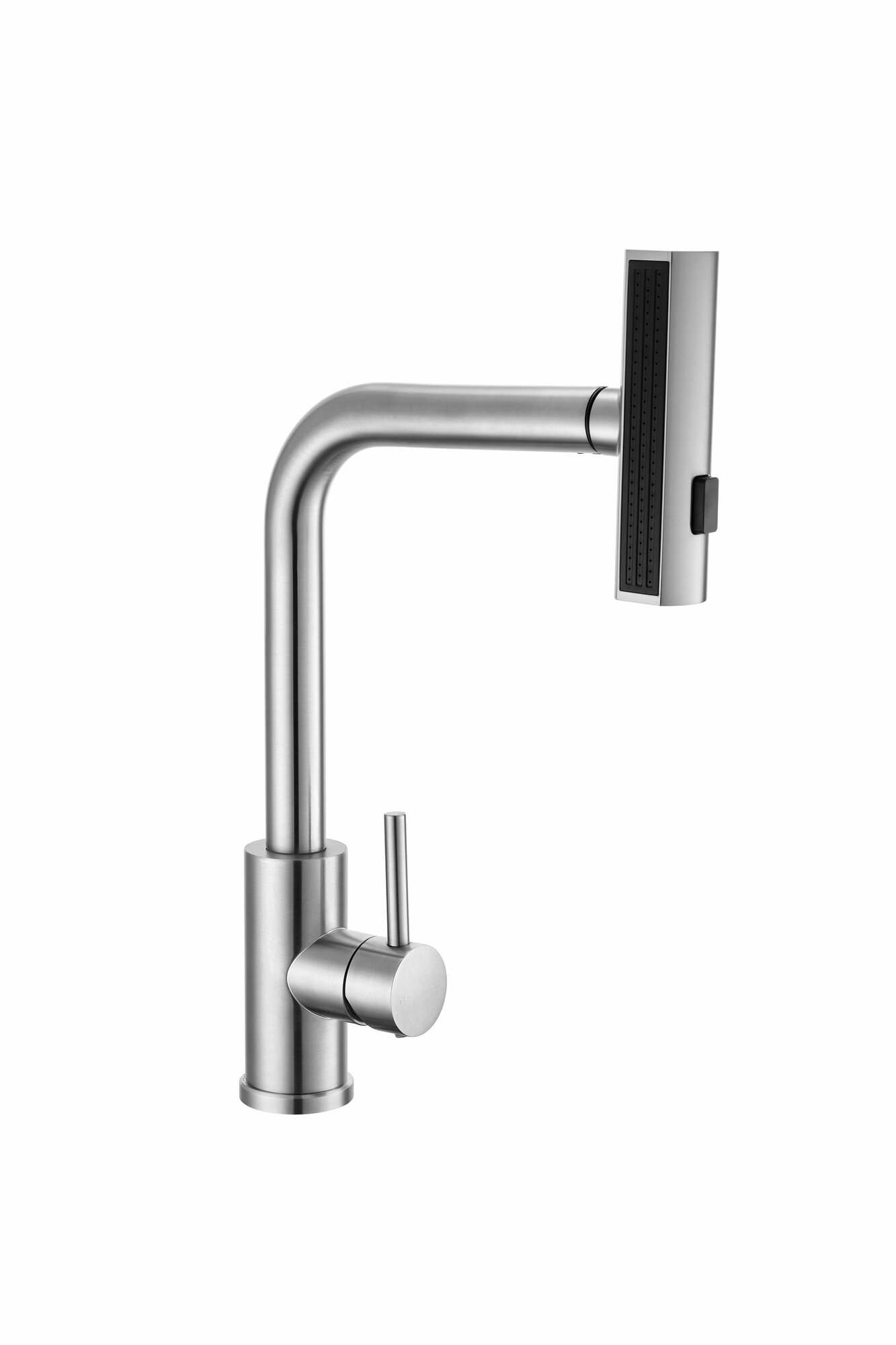 Смеситель NAVAQ однорукий д/кухни с выдв. изливом, сатин, нерж. сталь, бок. ручка