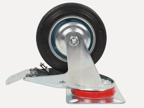 Изображение товара Колесо d-100мм черная резина поворотное с тормозом 70кг