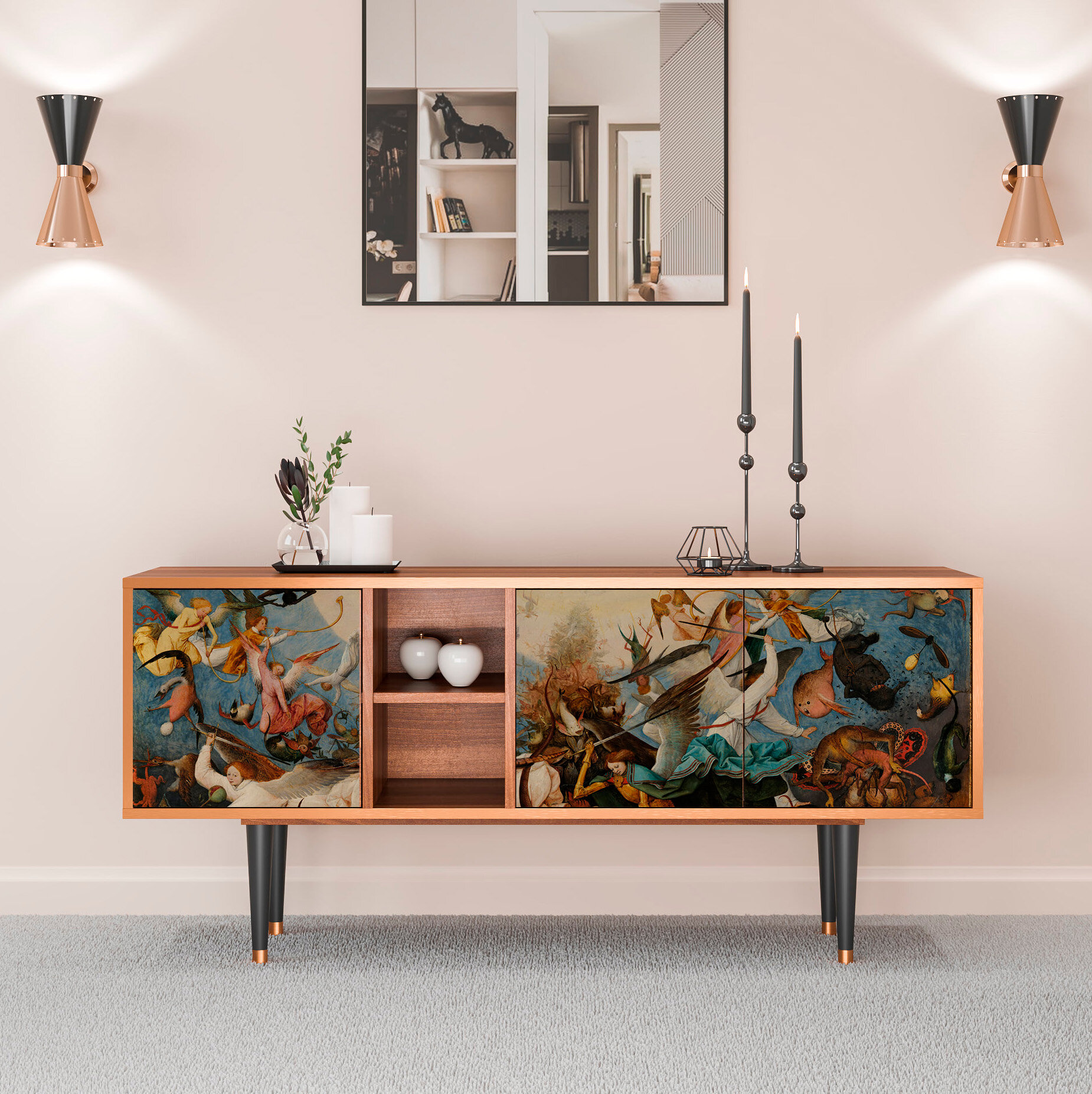 ТВ-Тумба - STORYZ - T5 The Fall of the Rebel Angels by Pieter Bruegel the Elder, Размер - 150 x 69 x 41 см, Цвет корпуса - , Орех