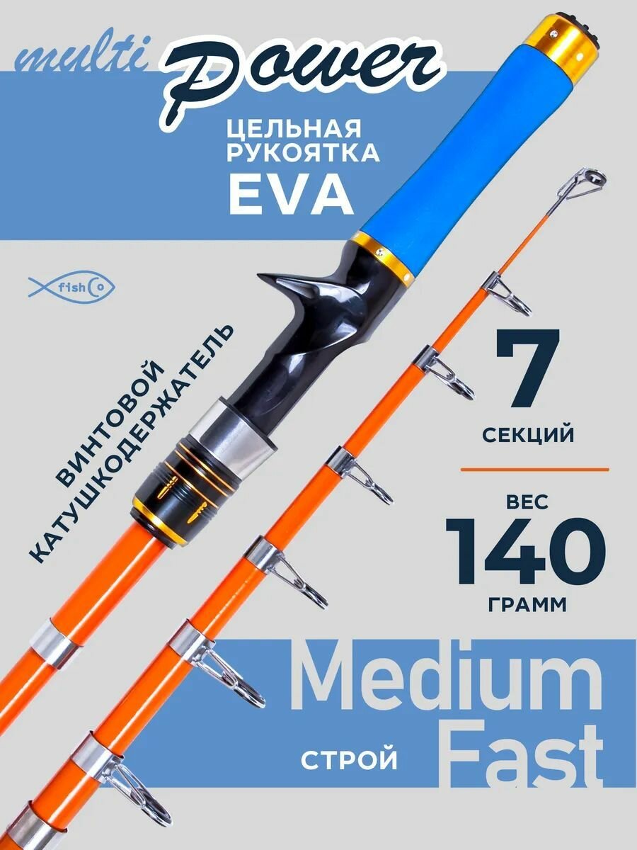 Спиннинг кастинговый телескопический 1,8 м с мультипликаторной катушкой в наборе Multi Power — фото 1