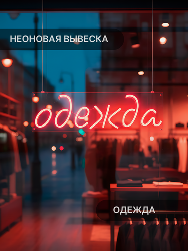 Изображение товара Неоновая вывеска Elmarto Одежда, 40х15 см, красная, для магазина
