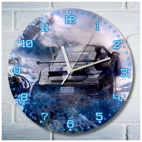 Настенные часы УФ с ярким рисунком игры Need For Speed The RUN (нфс, гонки, машины, авто, PS, Xbox, PC, Switch) 4963