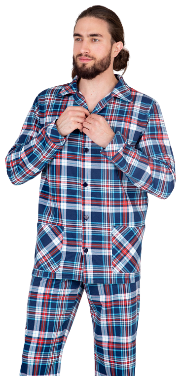 Комплект мужской Lilians., домашний, пижама, размер 52, утепленная, сине-бирюзовый, клетка - фотография № 2