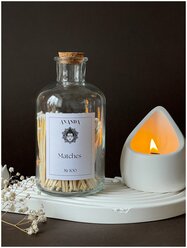 Спички для свечей в стеклянной бутылке с пробкой ANANDA CANDLES AND DECOR (100 спичек длиной 8,5 см) / длинные белые / каминные