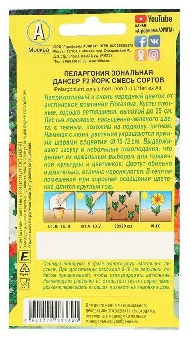 Семена цветов Агрофирма Аэлита Пеларгония "Дансер Йорк" смесь окрасок, F2, 5 шт