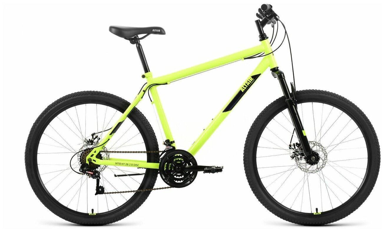 Велосипед Altair MTB HT 26 2.0 D (2022) (Велосипед ALTAIR MTB HT 26 2.0 D (26" 21 ск. рост. 19") 2022, ярко-зеленый/черный, RBK22AL26116)