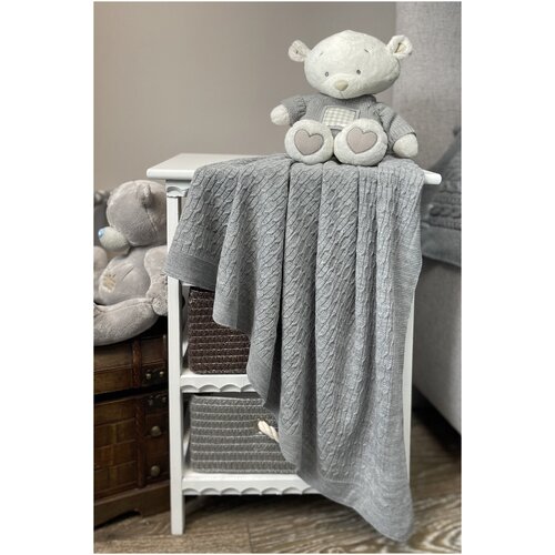 Плед детский вязанный для новорожденных 90х100 см, плед в кроватку, в коляску, в машину, на фотосессию