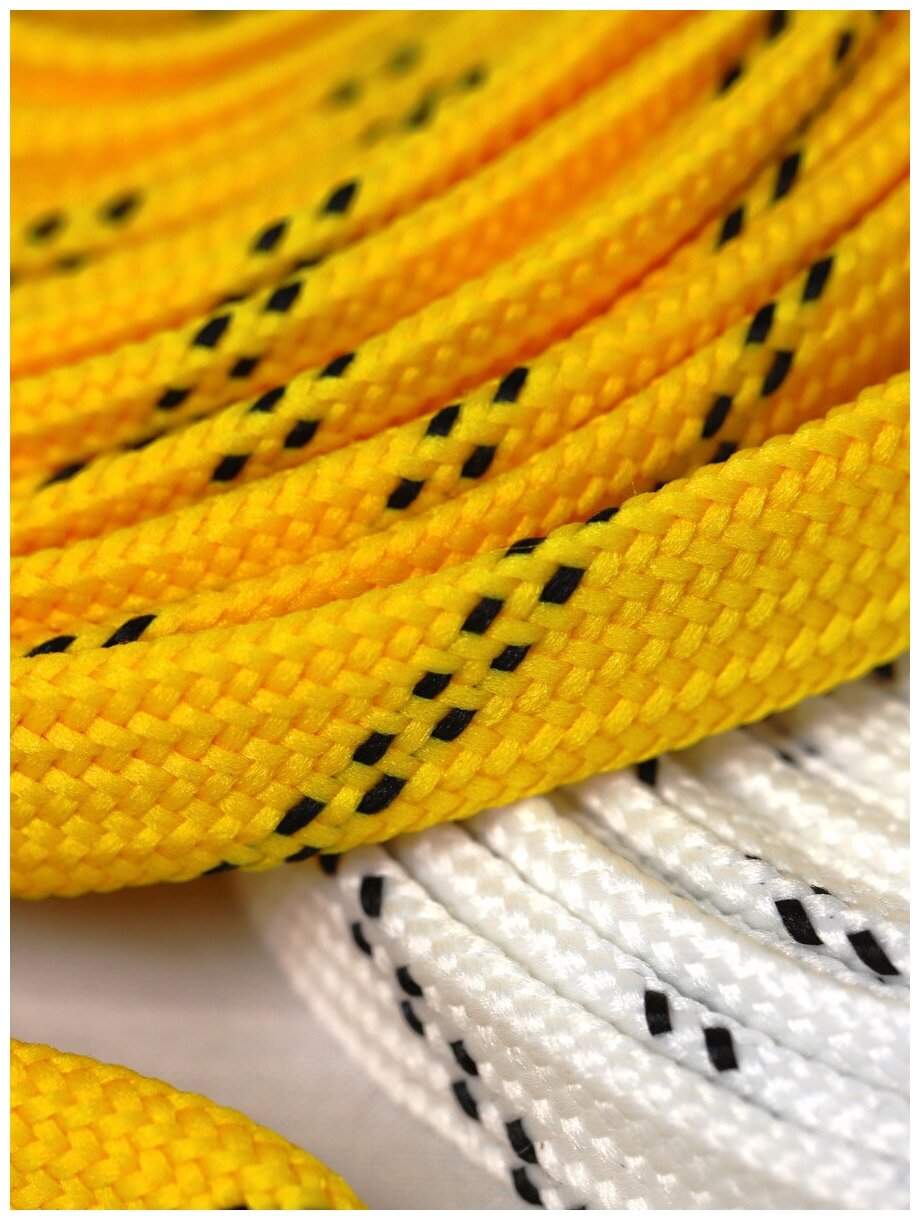 Шнурки хоккейные TBY 12-14 мм, белые, желтые, с черными точками, 213 см, 2 пары (001-10653)