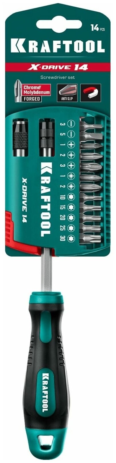 Kraftool X-Drive-14 набор: отвертка-битодержатель с насадками 14 шт Kraftool X-Drive-14 набор: отвер . - фотография № 1