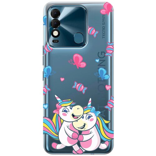 Силиконовый чехол с принтом Unicorns and Candies для Tecno Spark 8 / Техно Спарк 8 матовый чехол unicorns and candies для tecno spark 10 pro техно спарк 10 про с 3d эффектом розовый