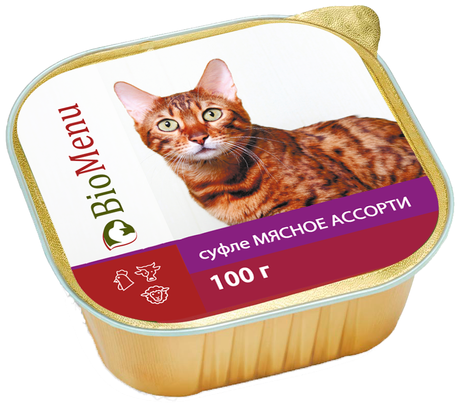 Влажный корм для кошек BioMenu Суфле мясное ассорти 100г (15шт)