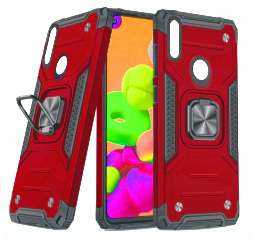 Противоударный чехол для Honor 10 Lite / Huawei P Smart 2019 красный с пластиной для магнитного автодержателя
