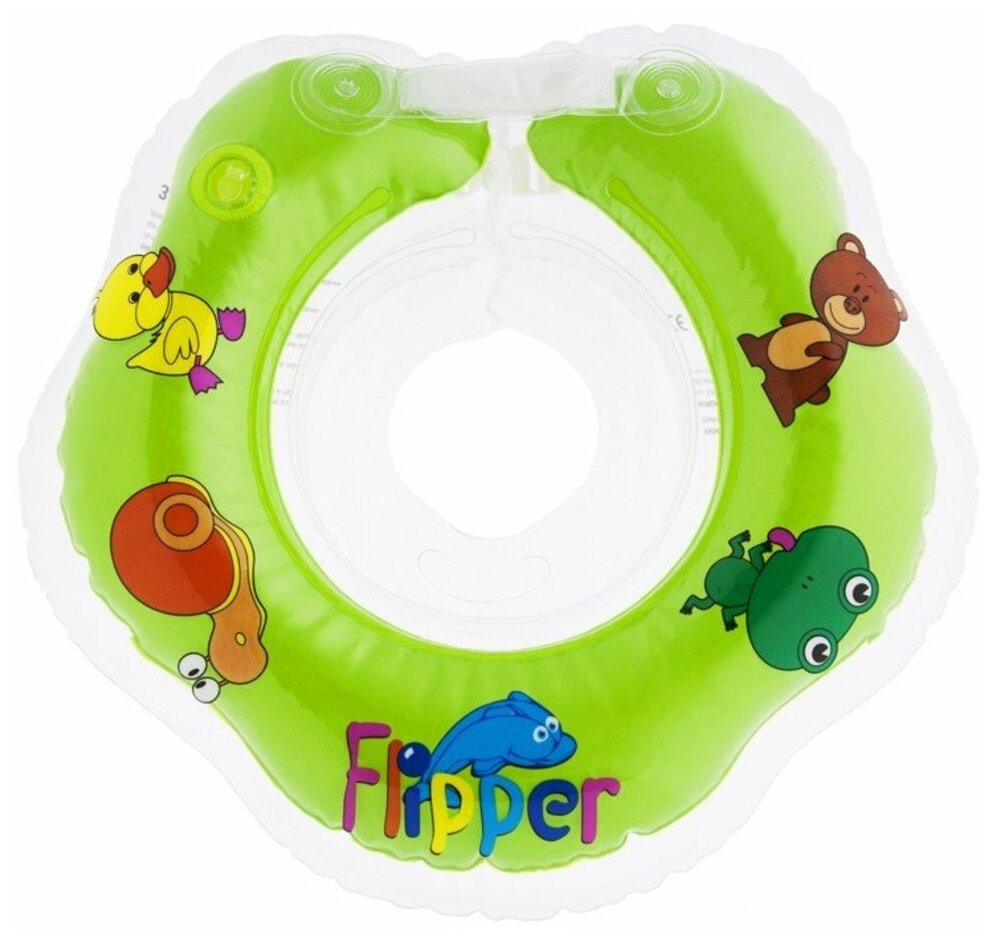 Надувной круг Roxy-Kids Flipper, на шею, для купания малышей, зелёный