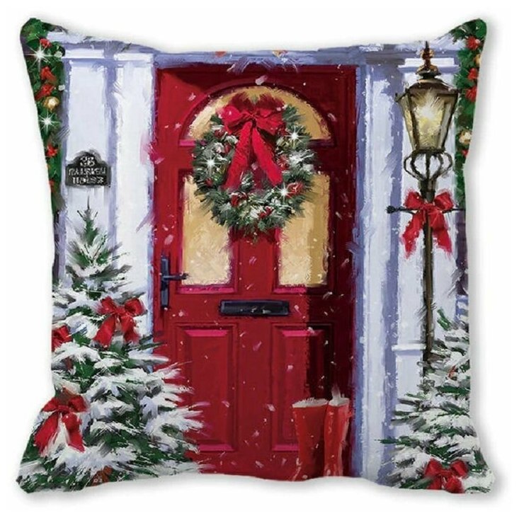фото Подушка декоративная 40х40 / Рождественская Дверь / Новый год / подарок