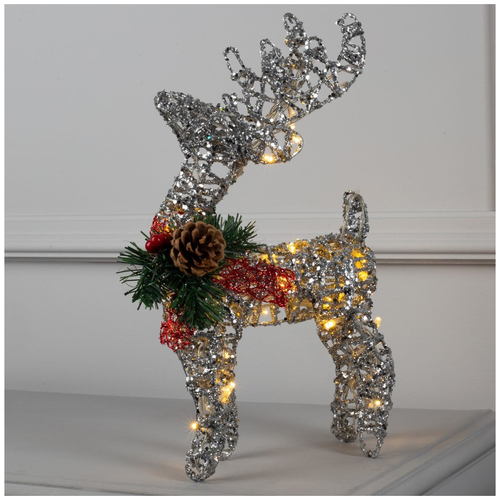 Светодиодная фигура Олень, новогодний декор, 40x25x10 см, металл серебристый, свечение теплое белое