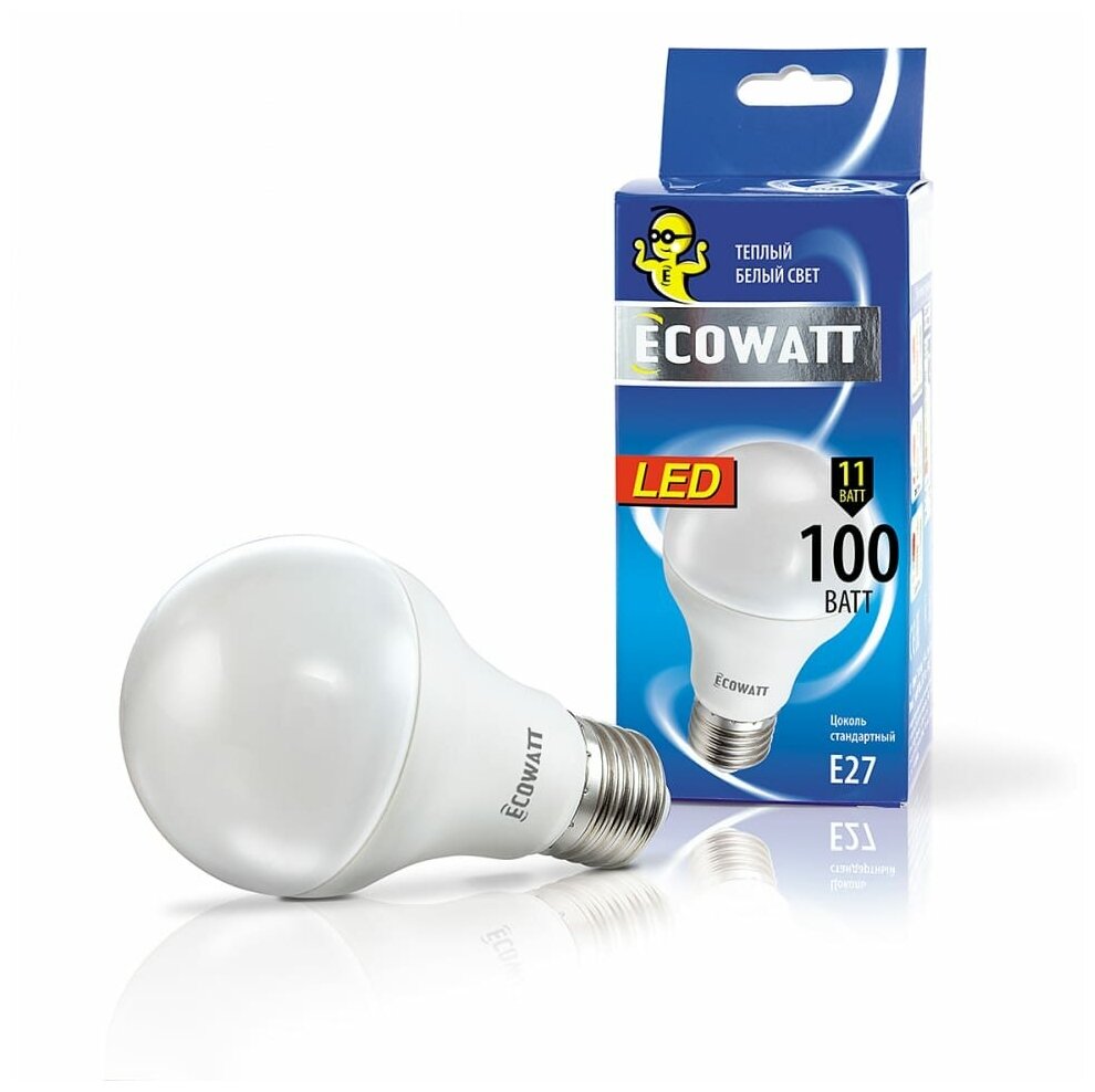 ECOWATT Лампа св/диод. A60 230В 11100W 4000K E27 холодный белый свет груша 4606400615095