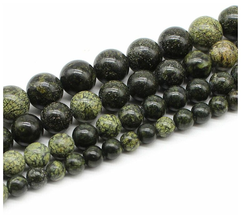 Бусины из натурального камня Змеевик, шарик 8 мм, нить 38 см, около 45 шт
