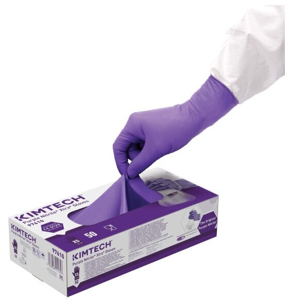 Перчатки нитриловые удлиненные 30 см Kimtech Purple Nitrile Xtra Gloves, цвет: фиолетовый, размер L, 50 шт. (25 пар)