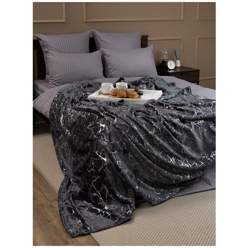 Плед/покрывало на кровать, фланель texREPUBLIC, 150X200, темно-серый, мрамор