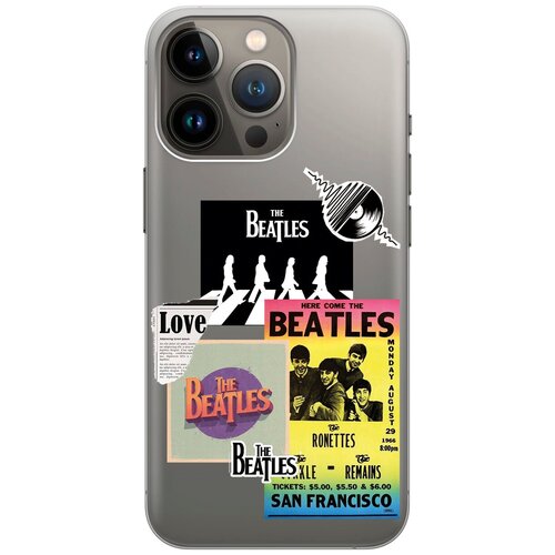 Силиконовый чехол на Apple iPhone 14 Pro Max / Эпл Айфон 14 Про Макс с рисунком Beatles Stickers силиконовый чехол на apple iphone 14 эпл айфон 14 с рисунком beatles stickers