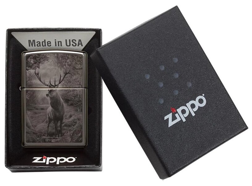 Оригинальная бензиновая зажигалка ZIPPO Classic 49059 Deer Design с покрытием Black Ice® - Олень
