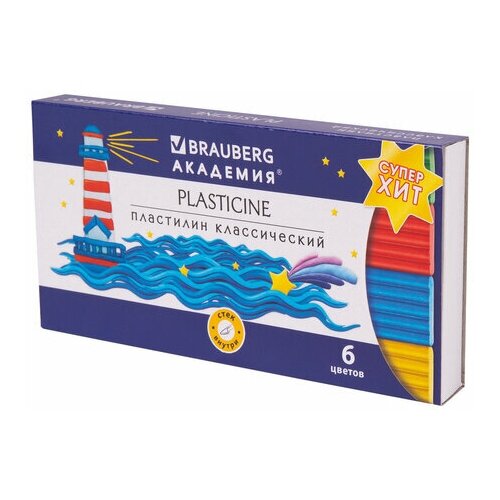 Пластилин классический BRAUBERG академия ХИТ, 6 цветов, 120 г, стек, высшее качество, 106440 (цена за 1 ед. товара)