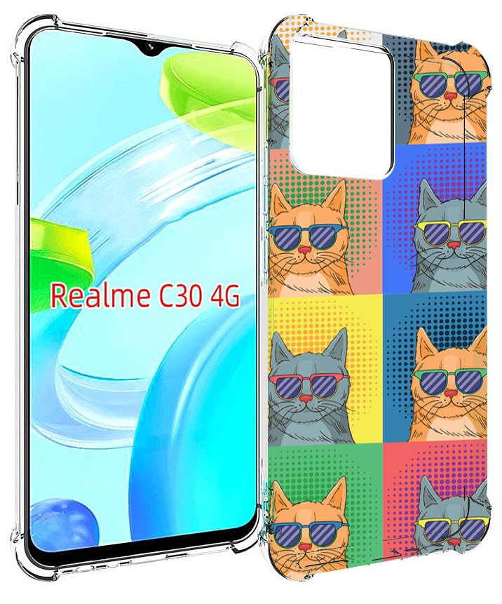 Чехол MyPads разноцветные-коты для Realme C30 4G / Narzo 50i Prime задняя-панель-накладка-бампер