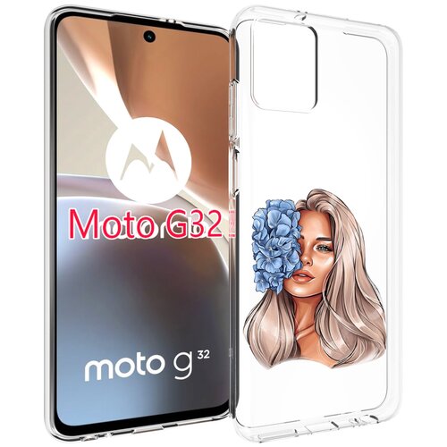 Чехол MyPads блондинка-с-голубыми-цветами женский для Motorola Moto G32 задняя-панель-накладка-бампер