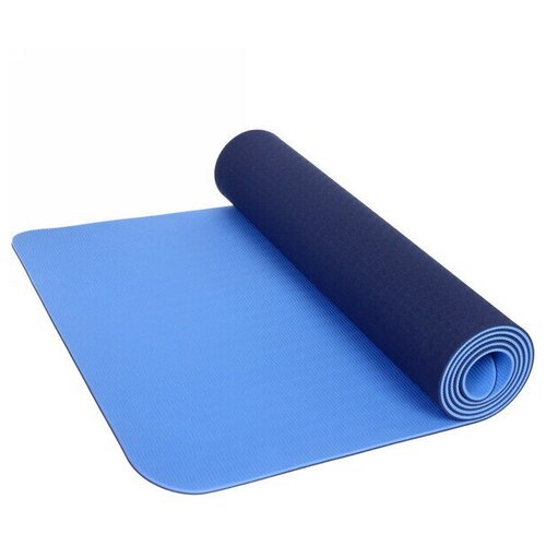 Коврик для йоги 6мм 61*183 см «Гармония» 2х сторонний, голубой/св. голубой коврик для йоги спортивный каучук микрофибра голубой