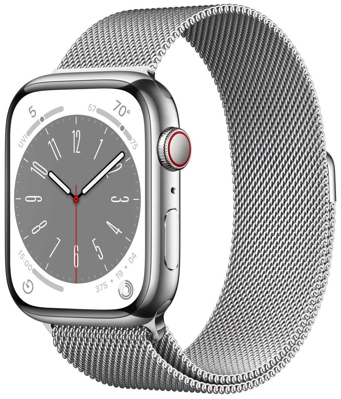 Часы Apple Watch Series 8 GPS + Cellular 45мм Stainless Steel Case with Milanese Loop Silver, серебристый (Арт. MNNL3)