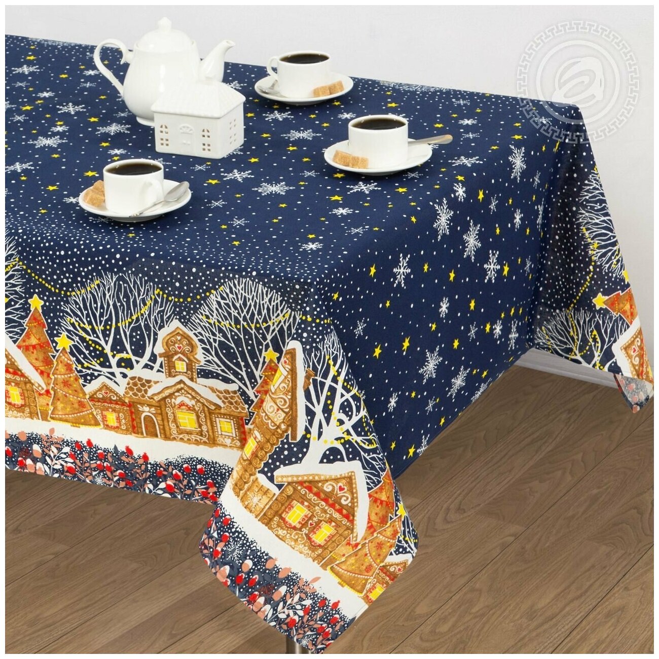 Скатерть столовая из рогожки Арт-Постель «Полночь» 220*150 см, хлопок 100%, новогодняя