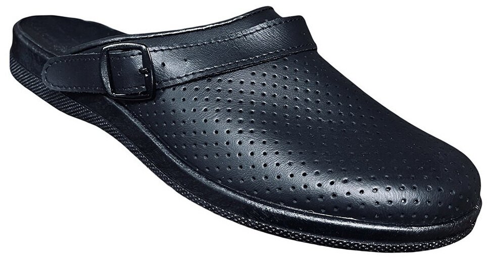 Сабо мужские кожаные с ремешком (черные) (размер 43)
