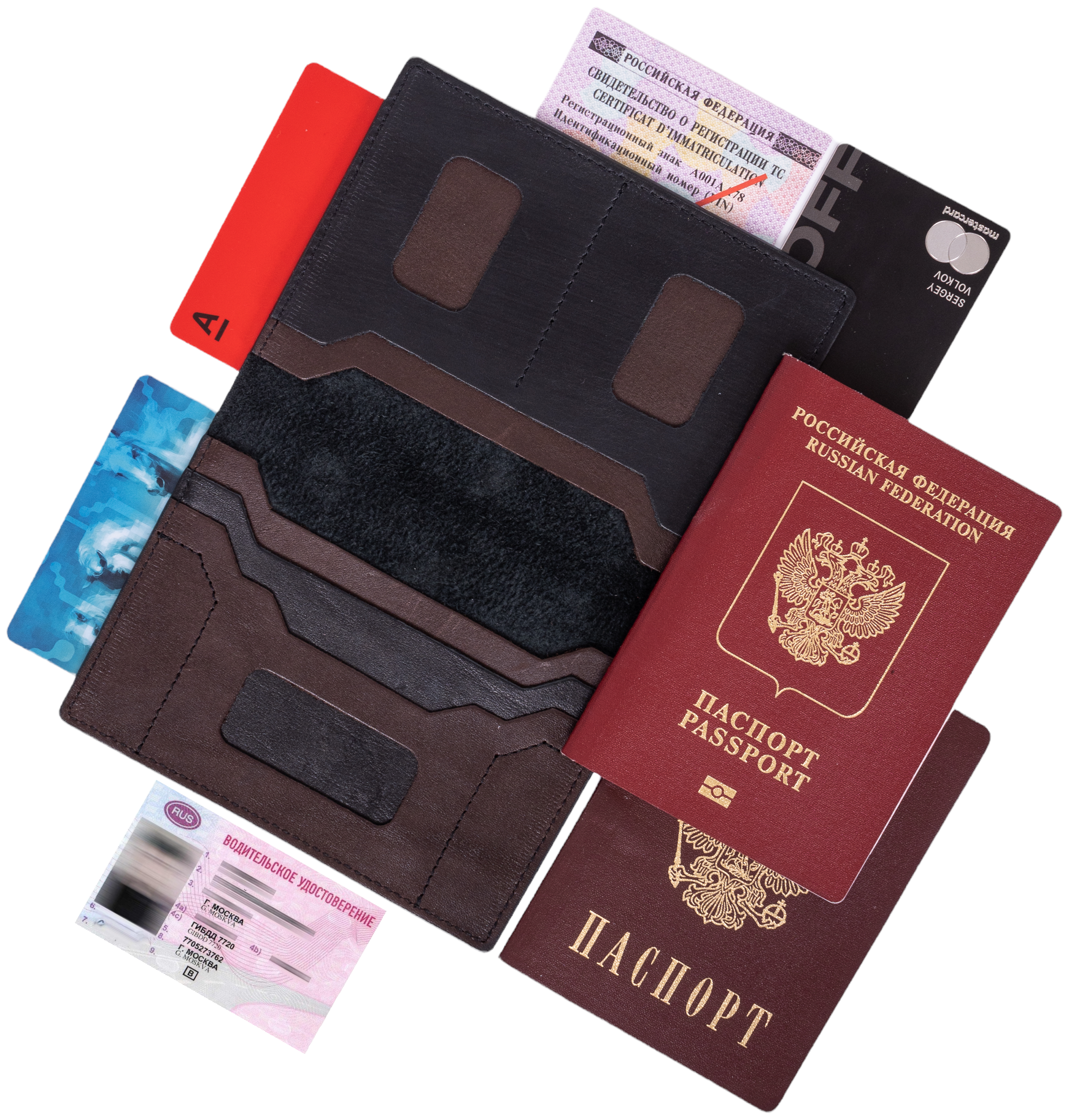 Обложка для паспорта из натуральной кожи  для водительских документов  портмоне  кардхолдер 7в1