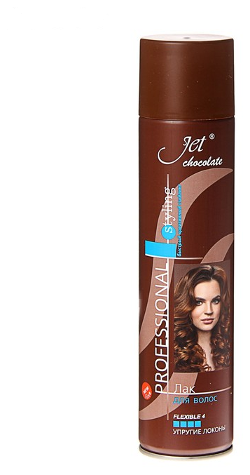 Jet Лак для волос Jet Chocolate Упругие локоны flexible 4, ультрасильная фиксация, 300 г, 300 мл
